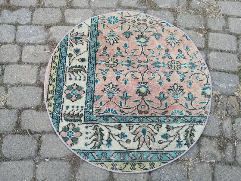 Eleganter grüner Orientteppich, 2,75 x 2,75 Fuß, blaue Akzente