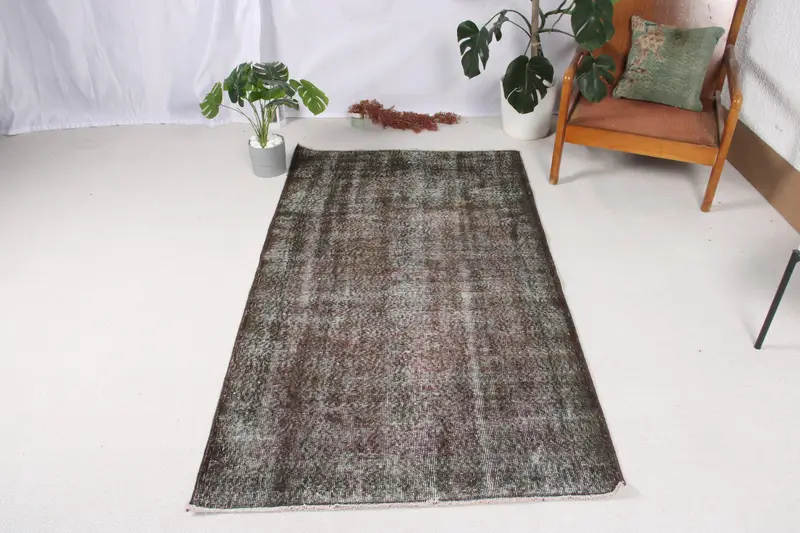 Türk 3.4x6.2 ft Halı, Accent Vintage Halı, Gri Kırmızı Hayvan Baskı Yün Halı - 1