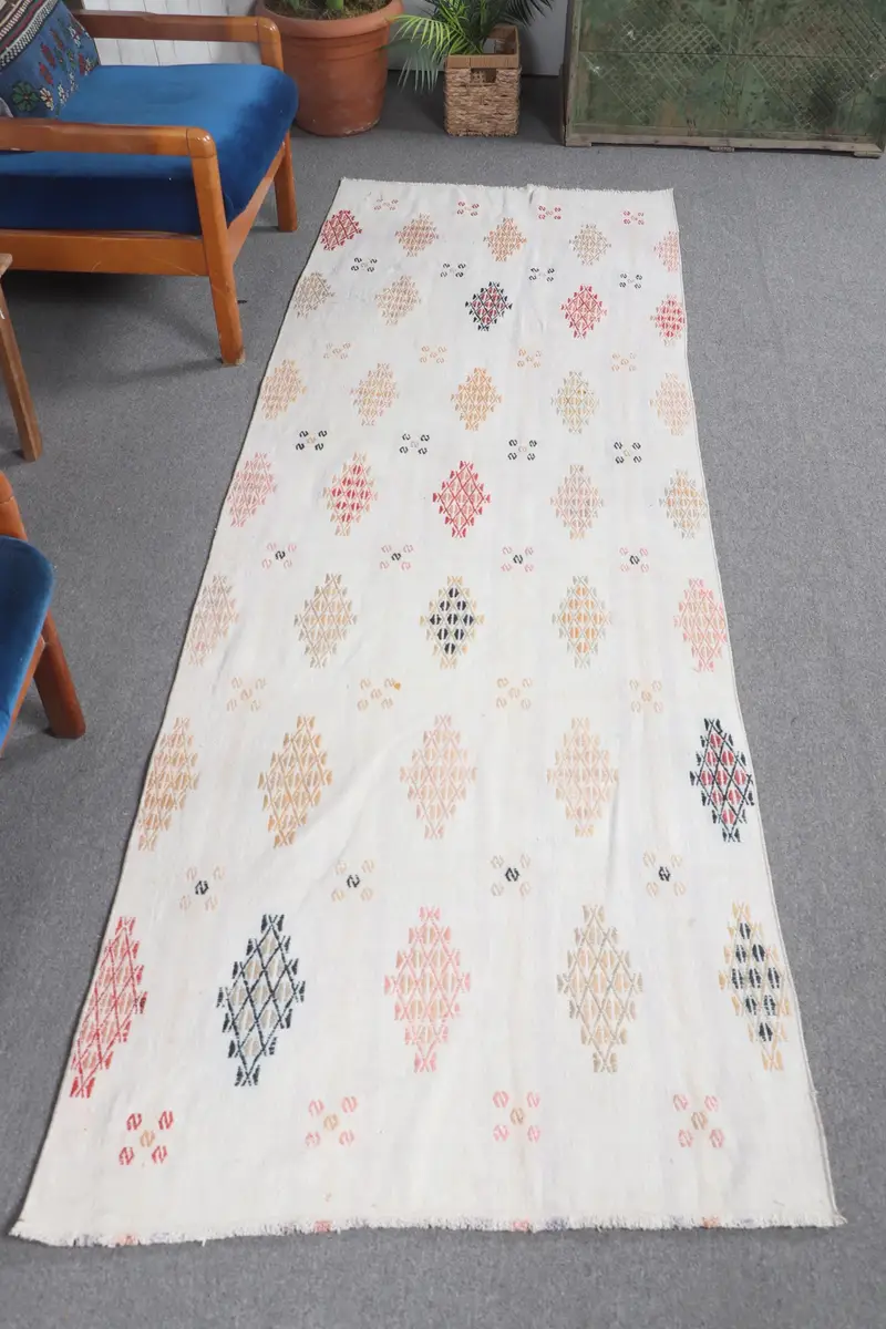 Elegant Beige & Orange Rug, 3x8.7 ft Botanical Design