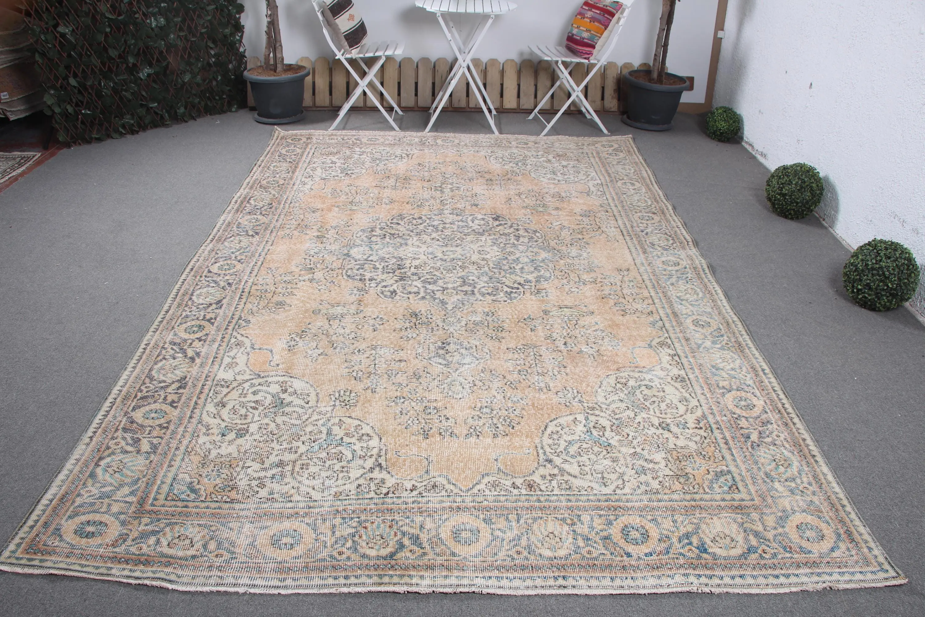 Turkish Vintage Oversize Rug 6.9x10.7 ft, Blue Wool Rug - 1