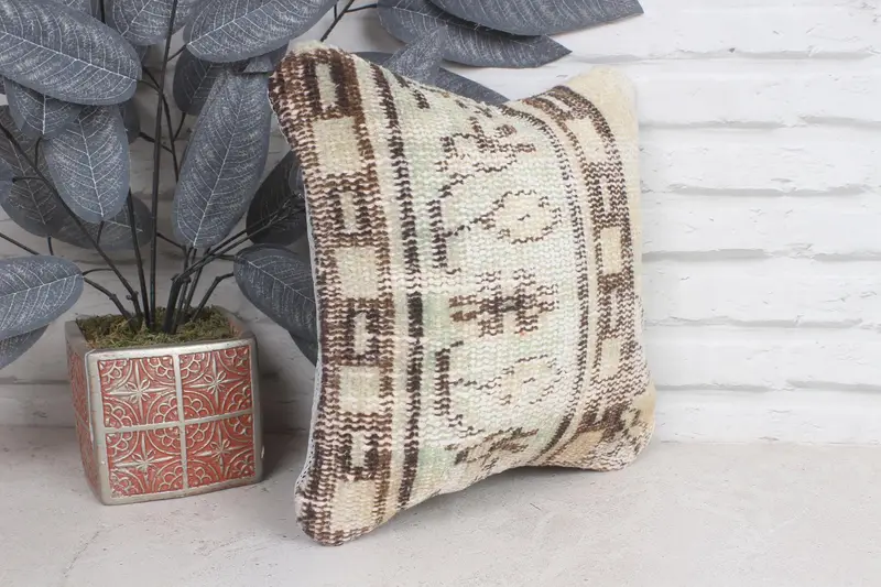 Luxury Cushion, Ethnical Kilim Rug Pillow, Bench Cushion Cover, Kilim Pillow Cover, Cushion Case, Home Decor Pillow, 12x12 Beige Cushion Case - 4