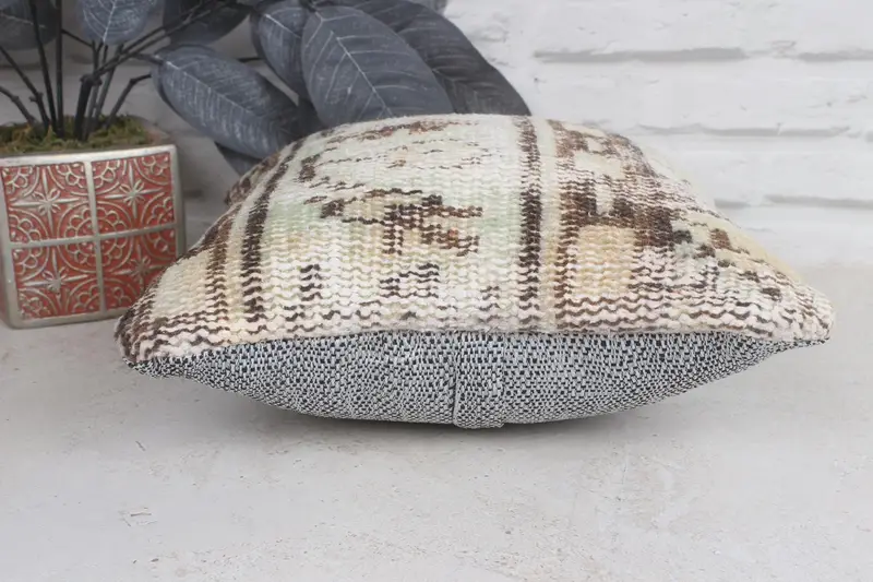 Luxury Cushion, Ethnical Kilim Rug Pillow, Bench Cushion Cover, Kilim Pillow Cover, Cushion Case, Home Decor Pillow, 12x12 Beige Cushion Case - 5