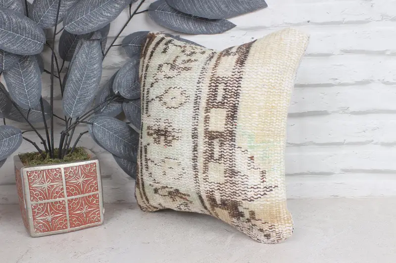 Luxury Cushion, Ethnical Kilim Rug Pillow, Bench Cushion Cover, Kilim Pillow Cover, Cushion Case, Home Decor Pillow, 12x12 Beige Cushion Case - 3