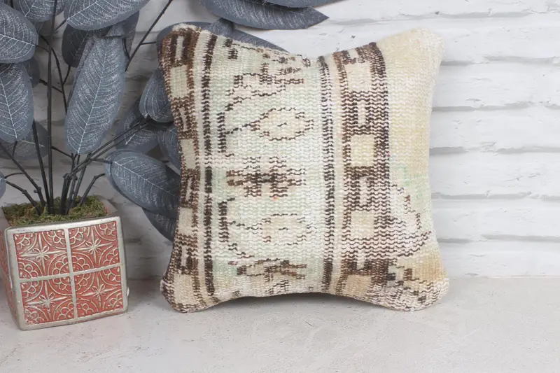 Luxury Cushion, Ethnical Kilim Rug Pillow, Bench Cushion Cover, Kilim Pillow Cover, Cushion Case, Home Decor Pillow, 12x12 Beige Cushion Case - 1
