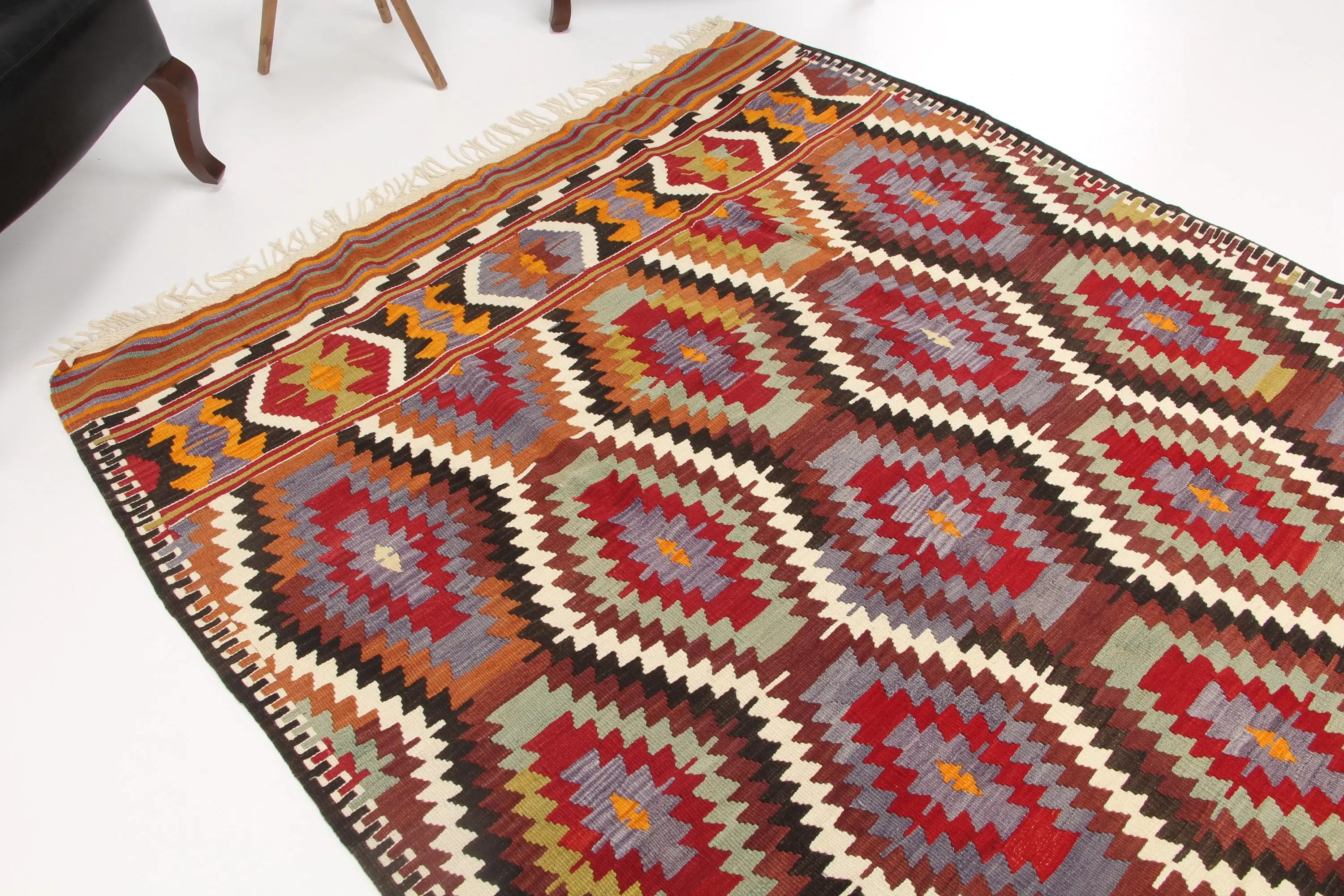 Türkischer Vintage großer Teppich 5,3 x 8,7 Fuß, rot-blauer Teppich - 1