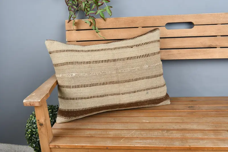 16x24 Beige Pillow Sham, Kilim Cushion Sham, Throw Kilim Pillow, Pillow Cover, Handmade Kilim Cushion, Bench Cushion Cover - 1
