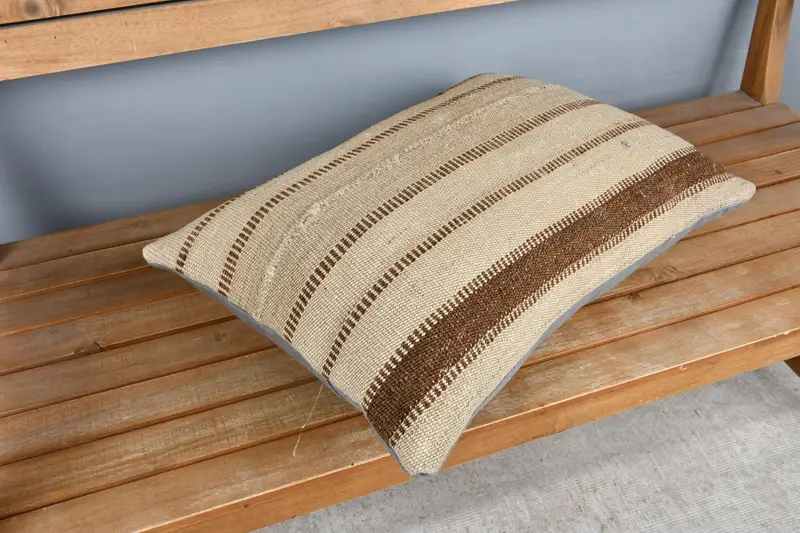 16x24 Beige Pillow Sham, Kilim Cushion Sham, Throw Kilim Pillow, Pillow Cover, Handmade Kilim Cushion, Bench Cushion Cover - 2