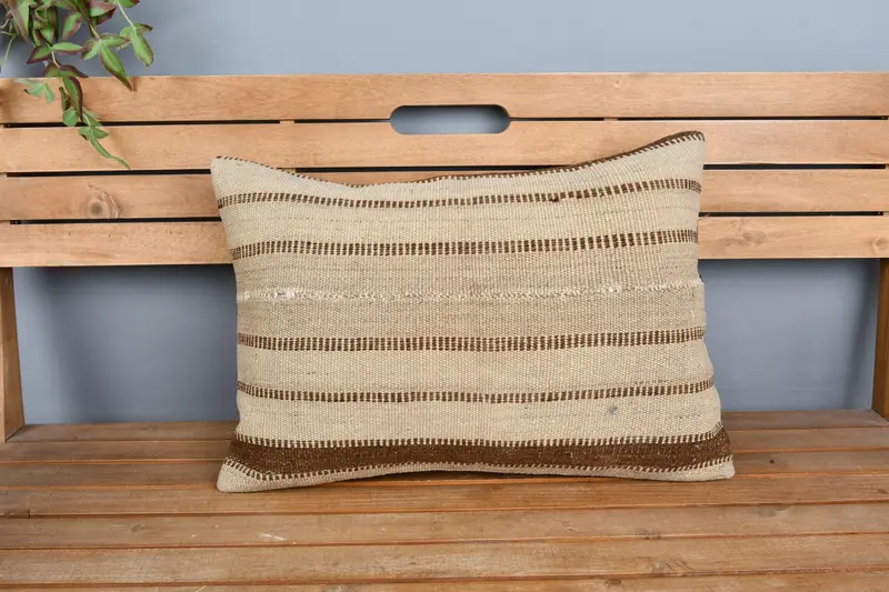 16x24 Beige Pillow Sham, Kilim Cushion Sham, Throw Kilim Pillow, Pillow Cover, Handmade Kilim Cushion, Bench Cushion Cover - 6