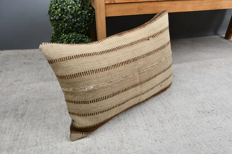16x24 Beige Pillow Sham, Kilim Cushion Sham, Throw Kilim Pillow, Pillow Cover, Handmade Kilim Cushion, Bench Cushion Cover - 7