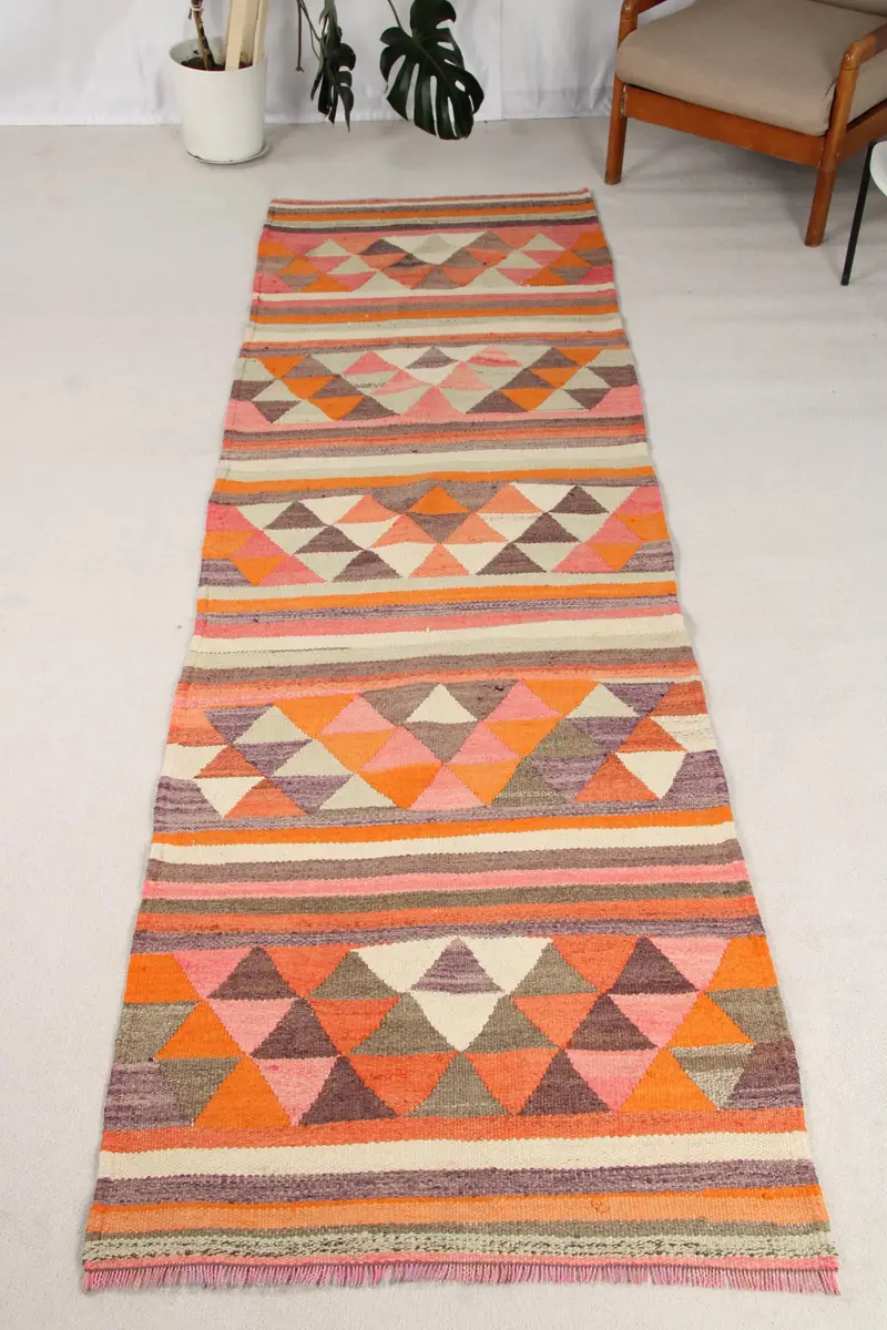 3x10,1 ft Vintage Teppich, Türkischer Läuferteppich, Orange Rosa Südwestteppich - 1