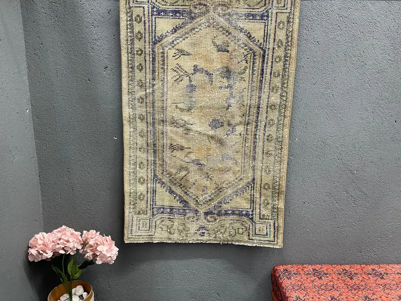 Vintage 2.8x4.2 ft Rug, Small Turkish Rug, Blue Plants & trees Wool Rug - 1