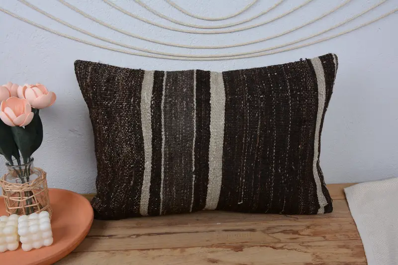 16x24 Brown Pillow Case, Pillow Sham, Boho Pillow Sham Cover, Handmade Rug Seat Cushion, Kilim Cushion Sham, Vintage Kilim Pillow - 2