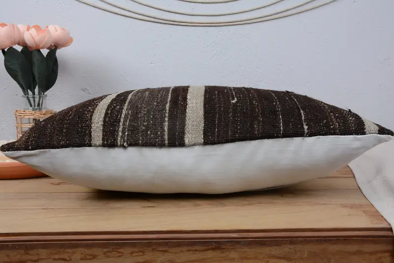 16x24 Brown Pillow Case, Pillow Sham, Boho Pillow Sham Cover, Handmade Rug Seat Cushion, Kilim Cushion Sham, Vintage Kilim Pillow - 5