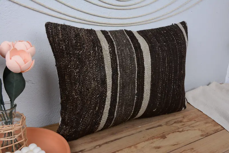 16x24 Brown Pillow Case, Pillow Sham, Boho Pillow Sham Cover, Handmade Rug Seat Cushion, Kilim Cushion Sham, Vintage Kilim Pillow - 1