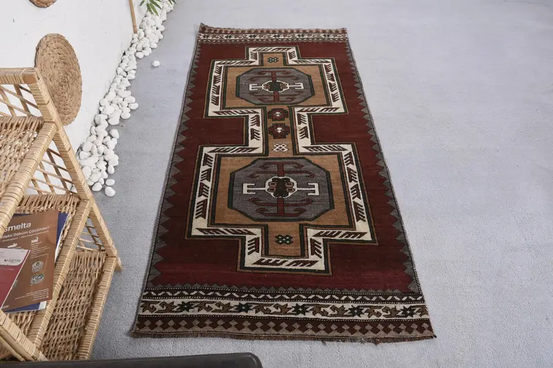 パープル、ベージュの花柄ラグ、3.2x6.9フィートのシックな装飾