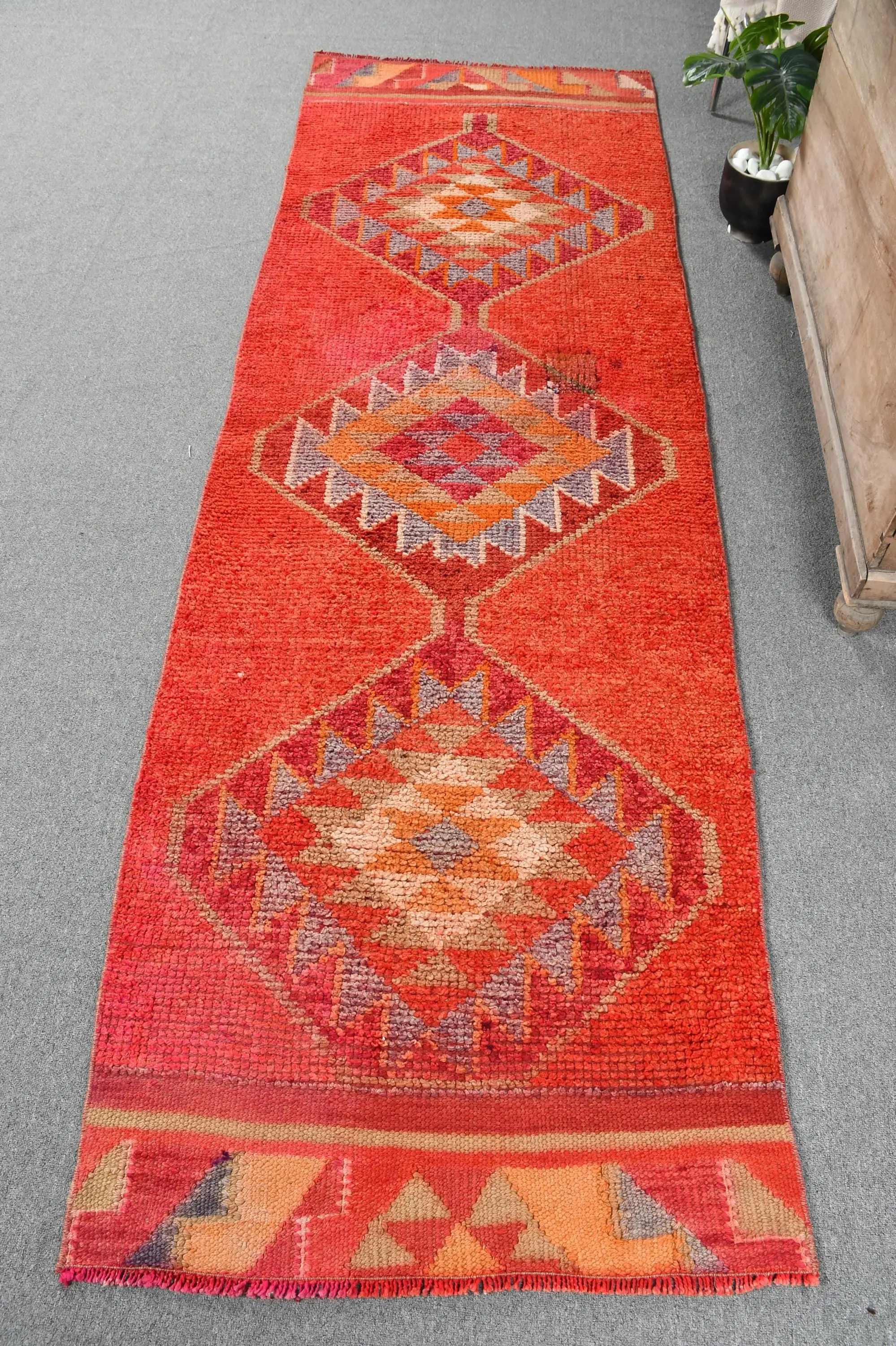 Vintage 3x9.3 ft Rug, Turkish Runner Rug, Red Ombré Rug - 1
