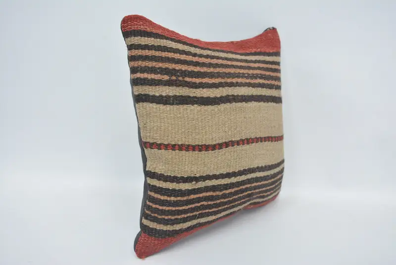 Türkisches Kissen, Kilimkissenschein, 12x12 Beige Kissen, Kissenbezug, Strickkissen, neutrales Wurfkissengehäuse, antike Kissen - 3
