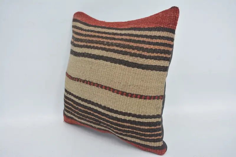 Türkisches Kissen, Kilimkissenschein, 12x12 Beige Kissen, Kissenbezug, Strickkissen, neutrales Wurfkissengehäuse, antike Kissen - 4