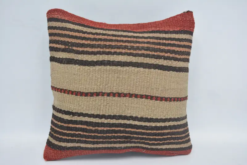 Türkisches Kissen, Kilimkissenschein, 12x12 Beige Kissen, Kissenbezug, Strickkissen, neutrales Wurfkissengehäuse, antike Kissen - 1