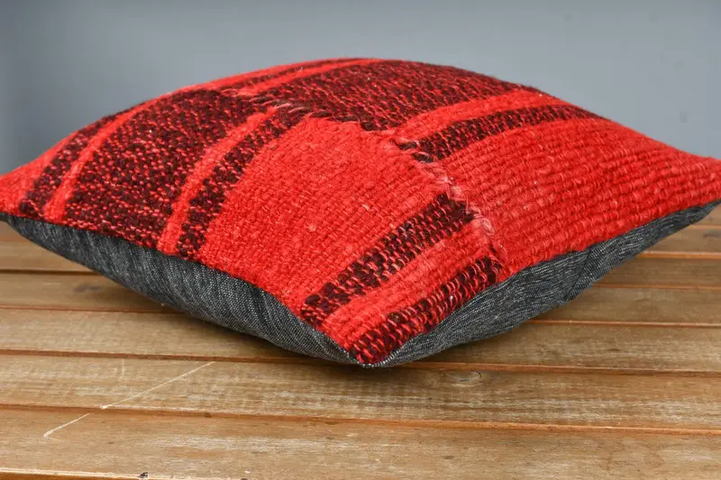Ethnical Kilim Rug Pillow, Turkish Pillow, Handmade Rug Seat Pillow, Pillow, 12x12 Red Pillow Case, Car Pillow Case, Boho Pillow Sham Cover - 4