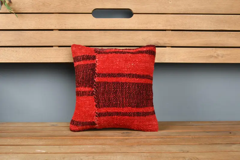 Ethnical Kilim Rug Pillow, Turkish Pillow, Handmade Rug Seat Pillow, Pillow, 12x12 Red Pillow Case, Car Pillow Case, Boho Pillow Sham Cover - 6