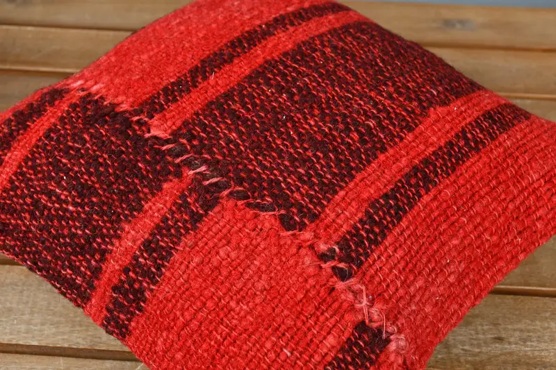 Ethnical Kilim Rug Pillow, Turkish Pillow, Handmade Rug Seat Pillow, Pillow, 12x12 Red Pillow Case, Car Pillow Case, Boho Pillow Sham Cover - 3