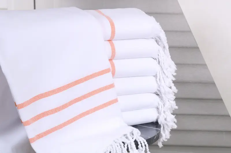 Beach Size Towel Orange Stripes, Turkish Cotton, 40x71 Inches