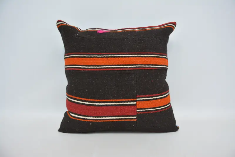 22x22 Brown Pillow Sham, Retro Throw Cushion Case, Handmade Kilim Cushion, Boho Pillow Sham Cover, Interior Designer Pillow, Cushion Case - 1