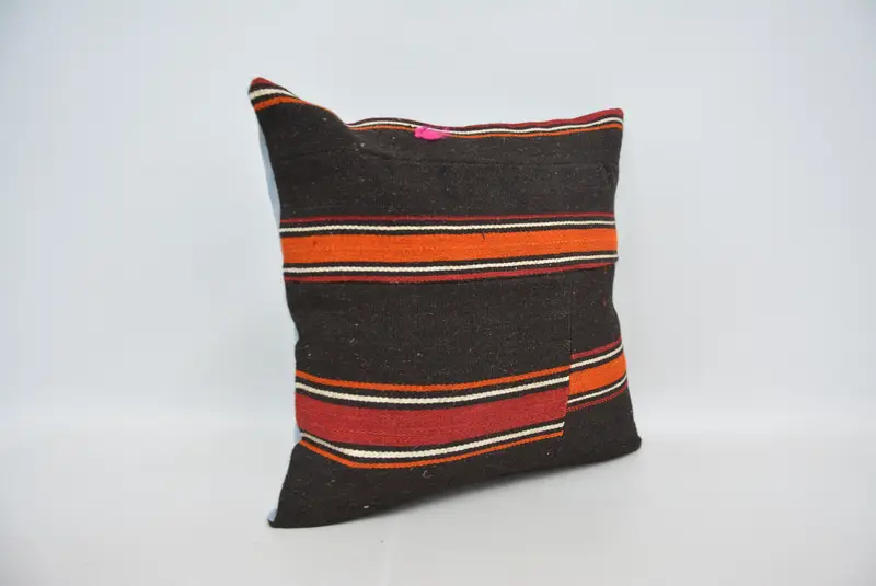 22x22 Brown Pillow Sham, Retro Throw Cushion Case, Handmade Kilim Cushion, Boho Pillow Sham Cover, Interior Designer Pillow, Cushion Case - 3