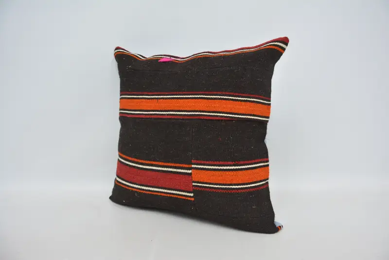 22x22 Brown Pillow Sham, Retro Throw Cushion Case, Handmade Kilim Cushion, Boho Pillow Sham Cover, Interior Designer Pillow, Cushion Case - 4