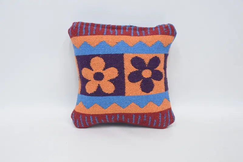 Turkish Kilim Pillow, Handmade Kilim Cushion, Turkish Pillow, Bolster Throw Pillow Cover, Pillow Case, 12x12 Orange Pillow Case, Aesthetic Pillow - 6