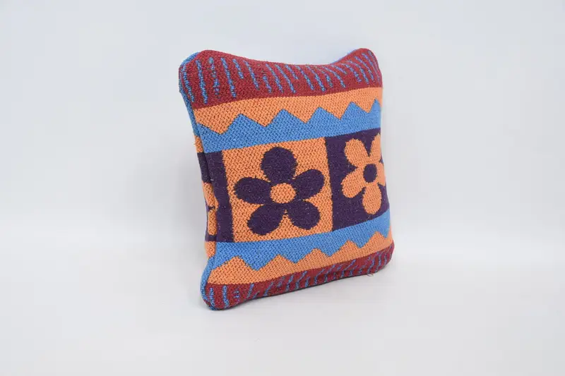 Turkish Kilim Pillow, Handmade Kilim Cushion, Turkish Pillow, Bolster Throw Pillow Cover, Pillow Case, 12x12 Orange Pillow Case, Aesthetic Pillow - 3