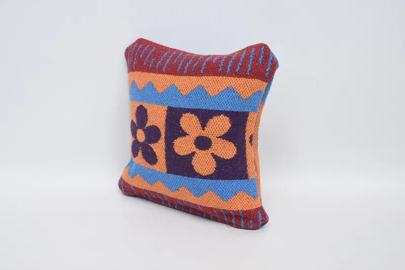 Turkish Kilim Pillow, Handmade Kilim Cushion, Turkish Pillow, Bolster Throw Pillow Cover, Pillow Case, 12x12 Orange Pillow Case, Aesthetic Pillow - 4
