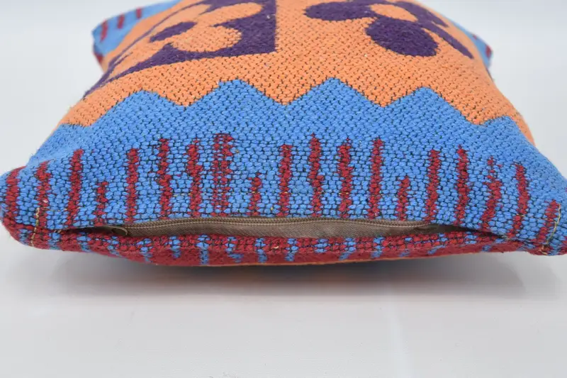 Turkish Kilim Pillow, Handmade Kilim Cushion, Turkish Pillow, Bolster Throw Pillow Cover, Pillow Case, 12x12 Orange Pillow Case, Aesthetic Pillow - 5