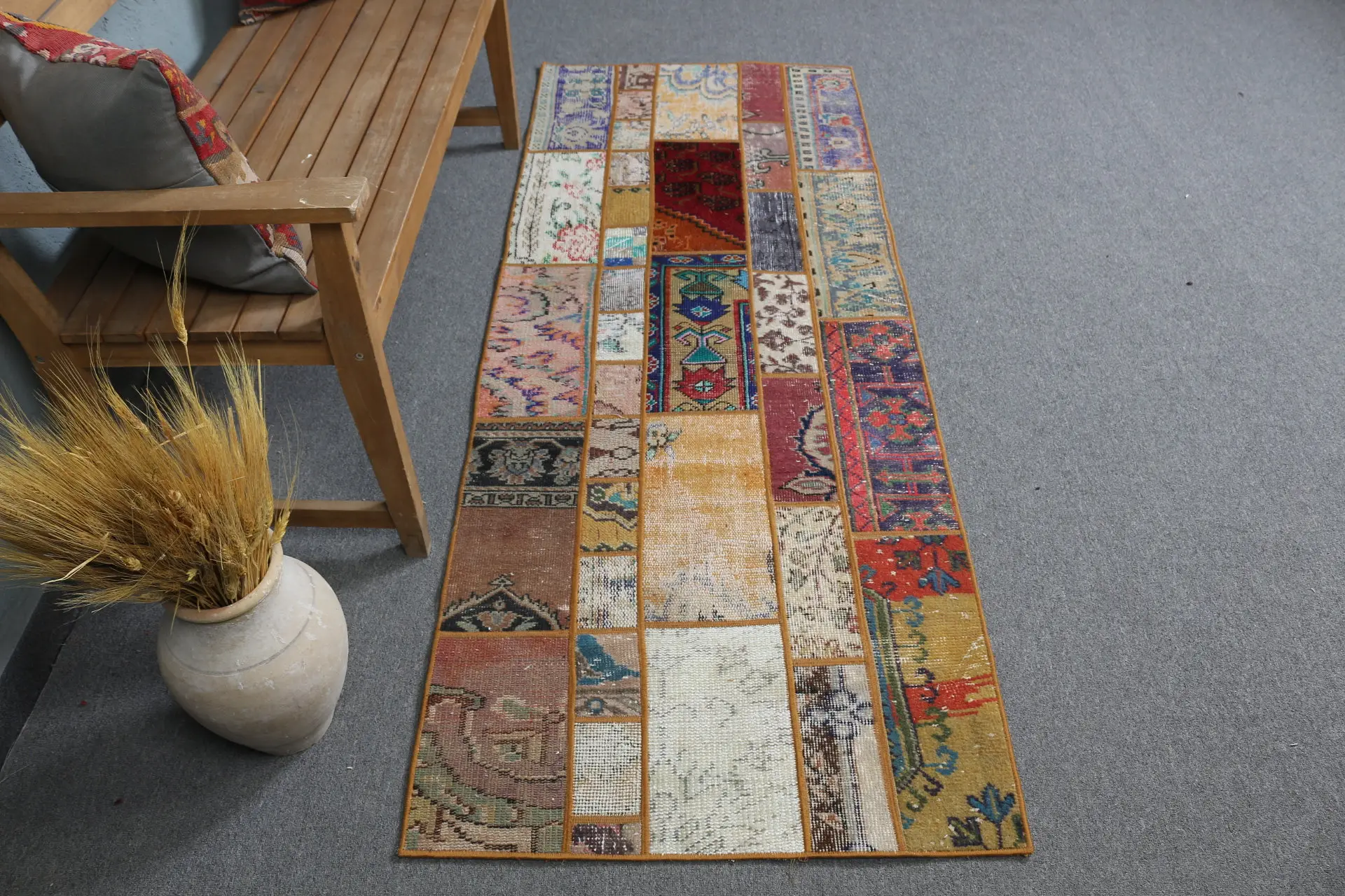 Turkish Runner Rug, 2.6x6.8 ft Vintage Rug, Red Striped Wool Rug - 1