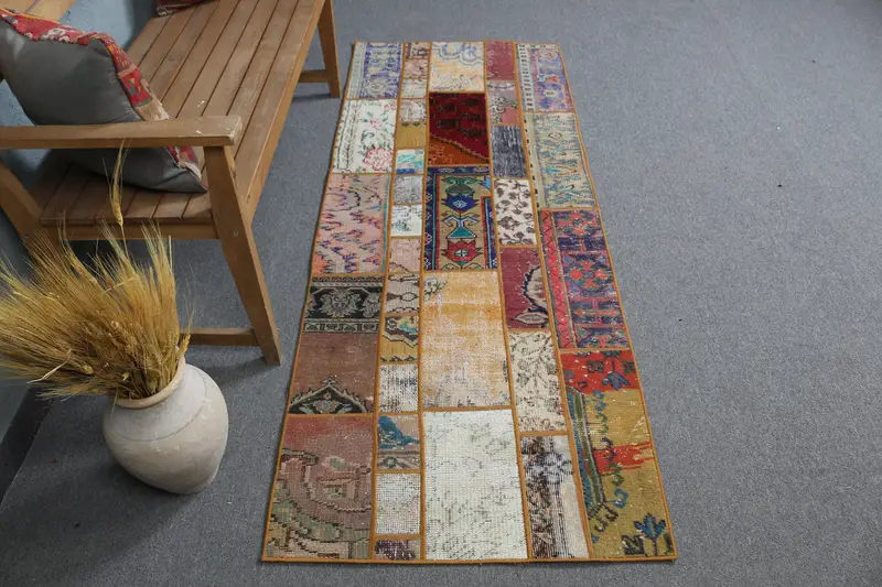 Blue & Red Striped Rug, 2.6x6.8 ft Geometric Design