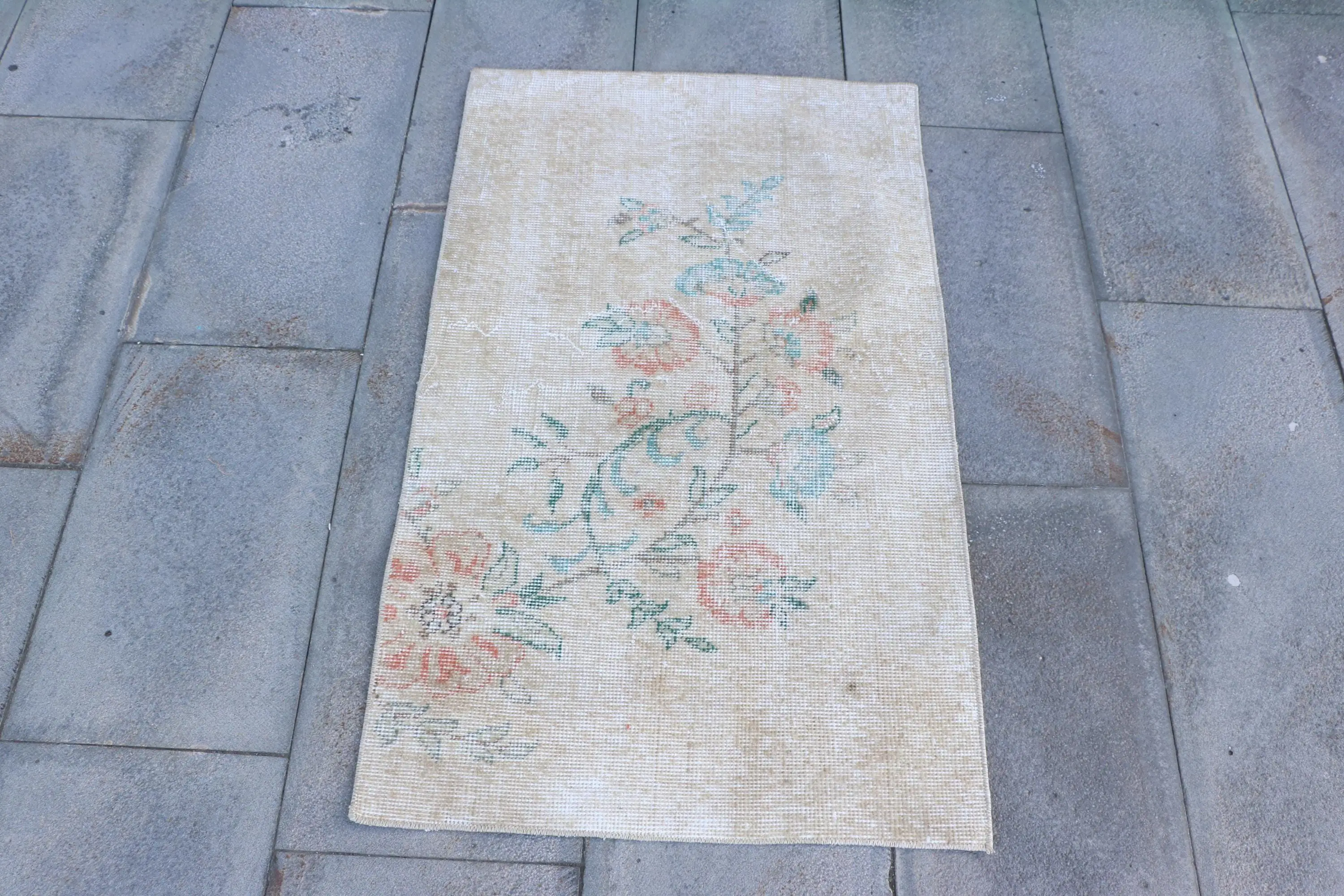 Turkish 2.1x3.4 ft Rug, Vintage Rug, White Oriental Rug Wool - 1