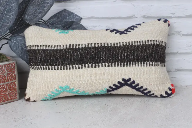 Boho Pillow Sham Cover, Cushion Case, Kilim Pillow, Handmade Kilim Cushion, 8x16 Beige Pillow Cover, Sustainable Pillow Case, Cotton Pillow - 1