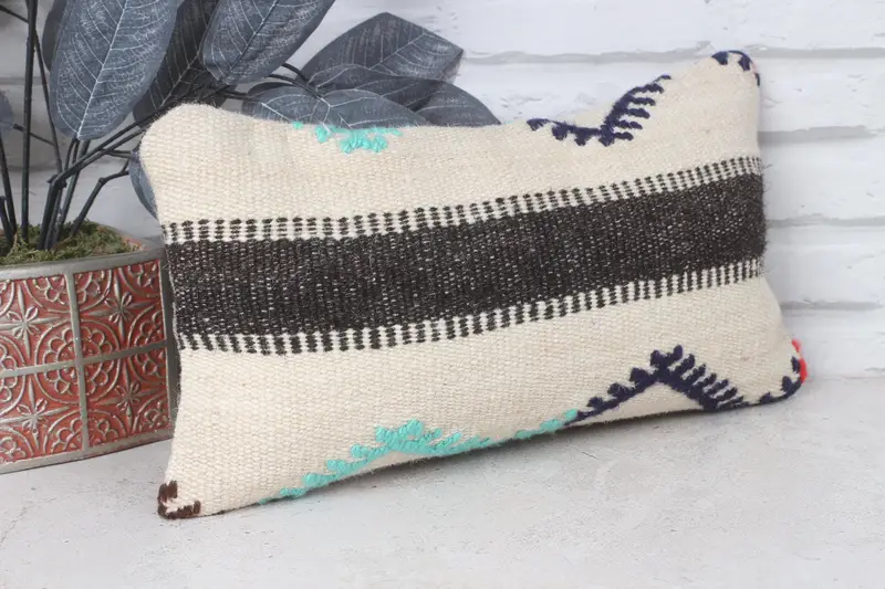 Boho Pillow Sham Cover, Cushion Case, Kilim Pillow, Handmade Kilim Cushion, 8x16 Beige Pillow Cover, Sustainable Pillow Case, Cotton Pillow - 4