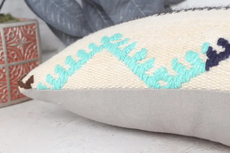 Boho Pillow Sham Cover, Cushion Case, Kilim Pillow, Handmade Kilim Cushion, 8x16 Beige Pillow Cover, Sustainable Pillow Case, Cotton Pillow - 7