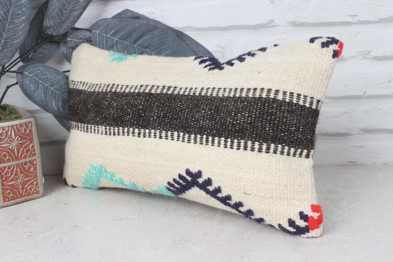 Boho Pillow Sham Cover, Cushion Case, Kilim Pillow, Handmade Kilim Cushion, 8x16 Beige Pillow Cover, Sustainable Pillow Case, Cotton Pillow - 3