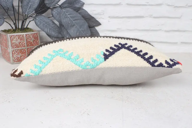 Boho Pillow Sham Cover, Cushion Case, Kilim Pillow, Handmade Kilim Cushion, 8x16 Beige Pillow Cover, Sustainable Pillow Case, Cotton Pillow - 5