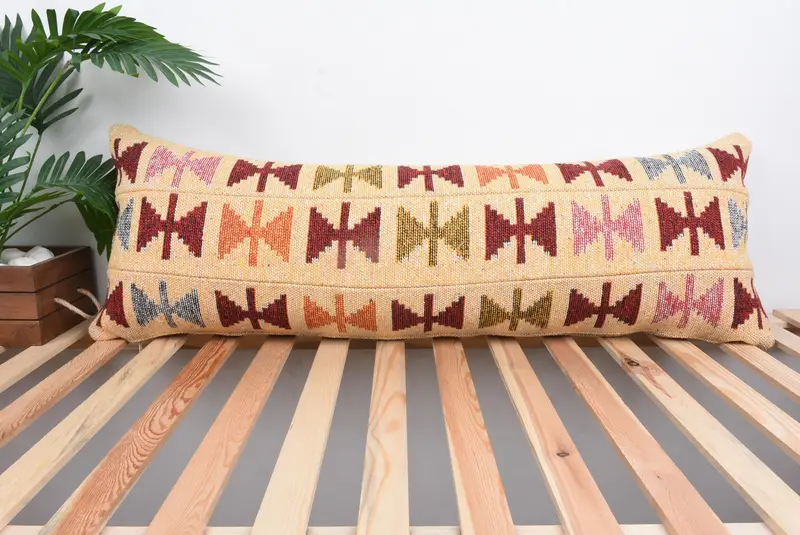 Handwoven Cushion Cover, Interior Designer Pillow, 16x43 Pink Cushion Case, Pillow for Couch, Kilim Pillow, Custom Cushion Case, Cushion Cover - 1