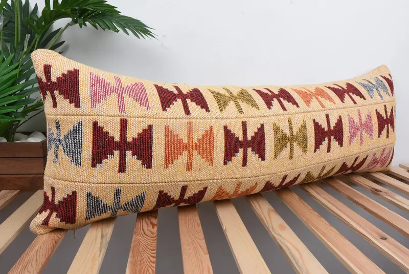 Handwoven Cushion Cover, Interior Designer Pillow, 16x43 Pink Cushion Case, Pillow for Couch, Kilim Pillow, Custom Cushion Case, Cushion Cover - 4
