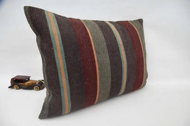 Antique Pillows, Handwoven Pillow Sham, Pillow Case, Gift Pillow, 20x28 Brown Cushion Cover, Outdoor Throw Pillow, Vintage Pillow - 3
