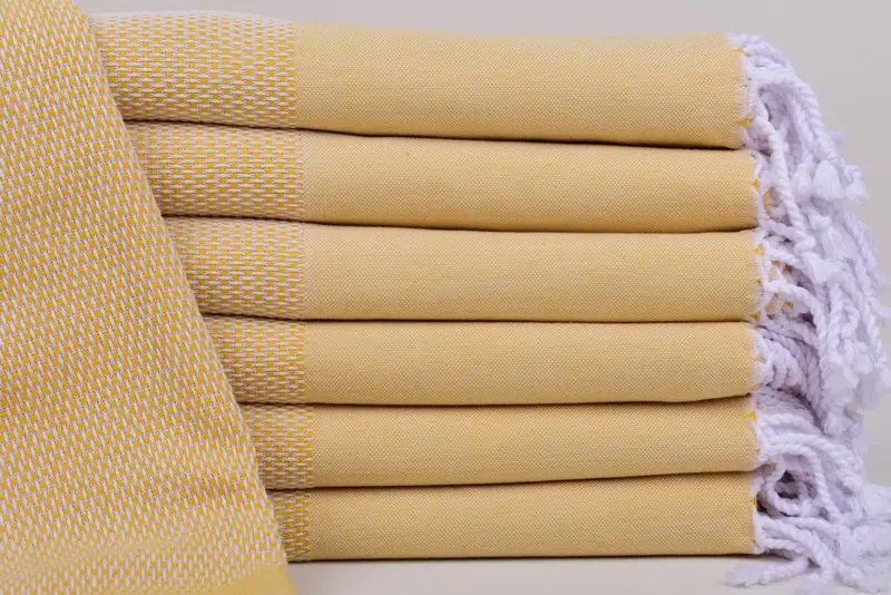 Monogrammed Dark Yellow Geometric Turkish Cotton Towel, 70x40 Inches
