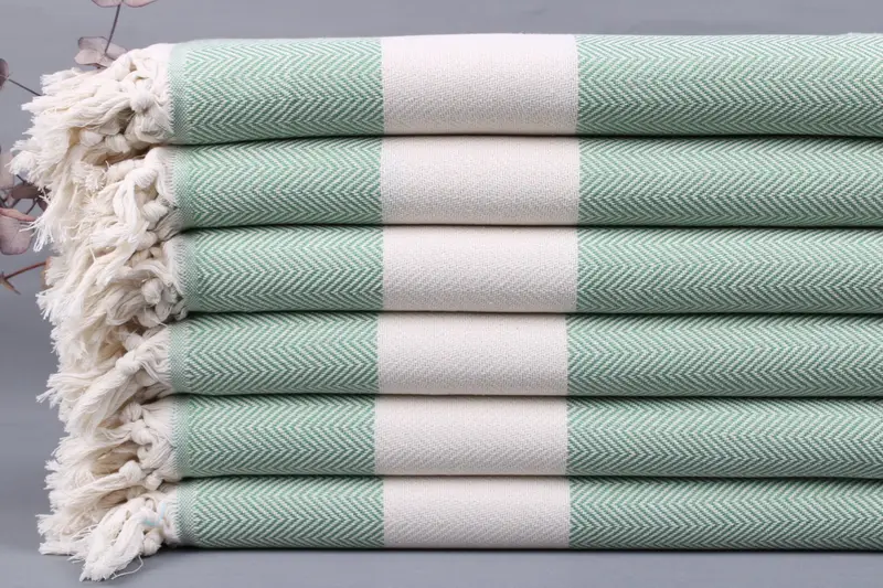 Beach Towel Handmade Turkish Cotton Light Green, 40x71 Inches