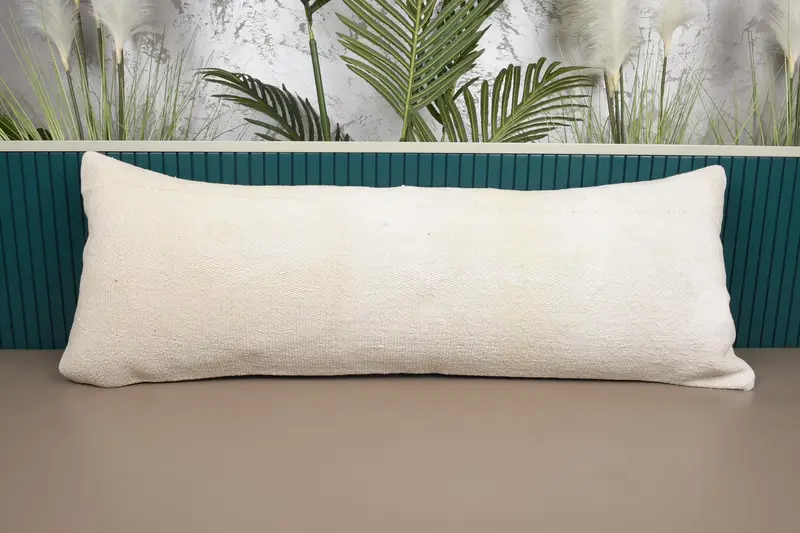 Funda de cojín rectangular, almohada marroquí color crema, 40x107 cm - 1