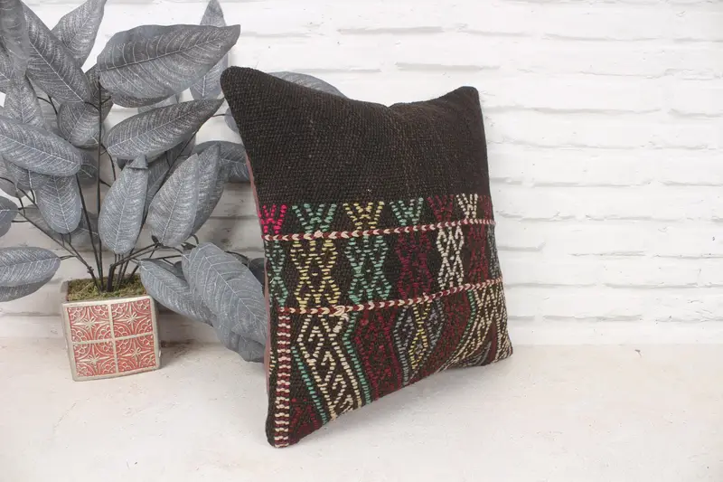 Turkish Pillow, Kilim Pillow Cover, Pillow, Neutral Pillow Case, Kilim Cushion Sham, Turkish Rugs Cushion, Natural Pillow Sham, 16x16 Red Pillow - 3