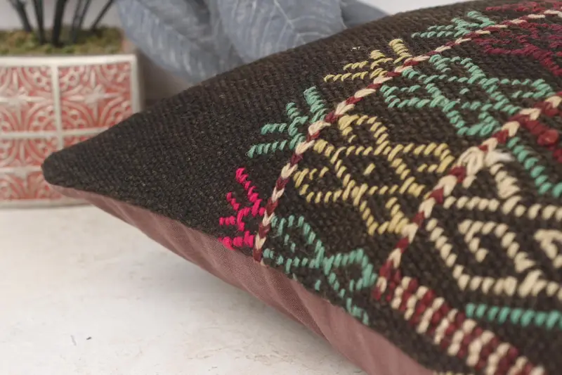 Turkish Pillow, Kilim Pillow Cover, Pillow, Neutral Pillow Case, Kilim Cushion Sham, Turkish Rugs Cushion, Natural Pillow Sham, 16x16 Red Pillow - 7